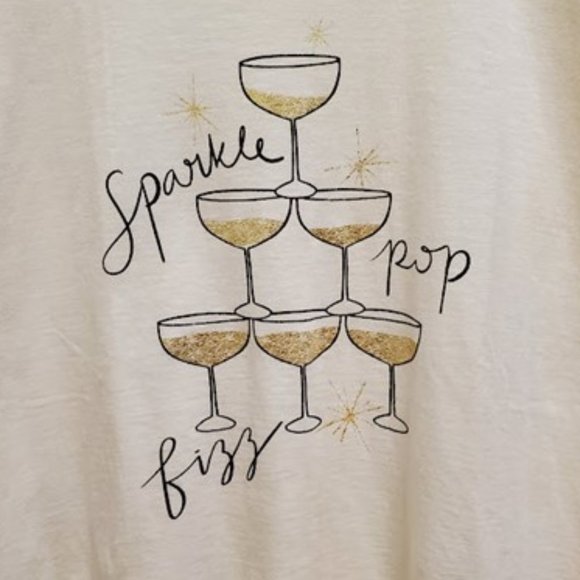 NWT LOFT Festive Metallic Gold Shimmering Champagne Glass Celebration T Size M - Picture 5 of 8